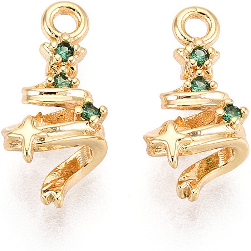 Brass Micro Pave Cubic Zirconia Christmas Tree Charms — Charms & Pendants