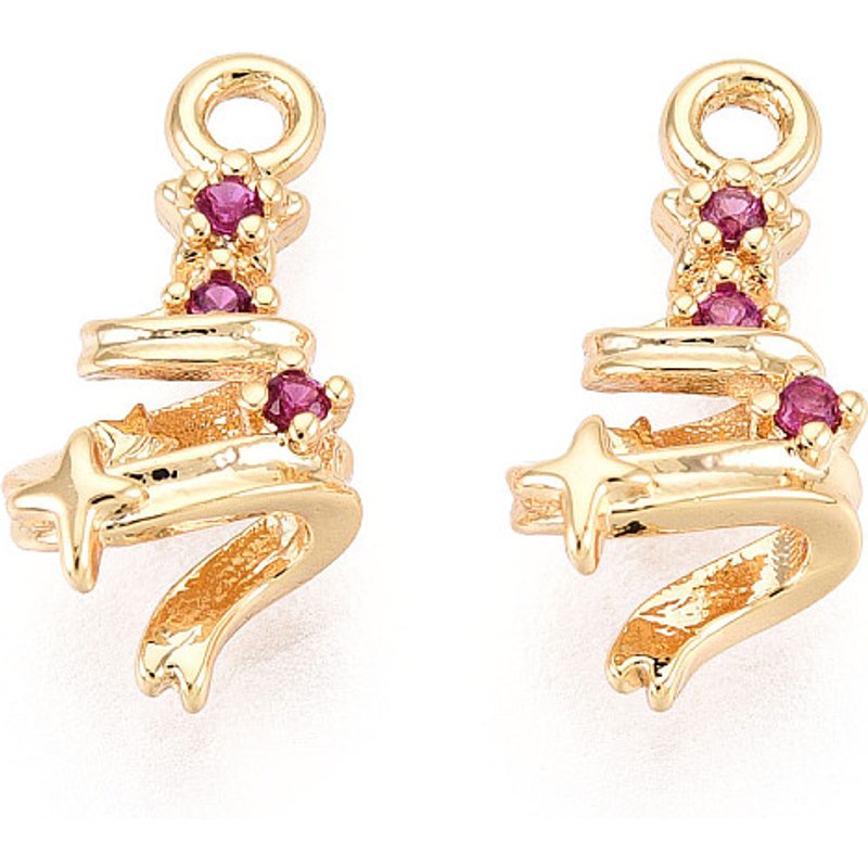 Charm en Zirconia Cubique Micro Pave en Laiton, Arbre de Noël, Plaqué Or 18K — Breloques et pendentifs