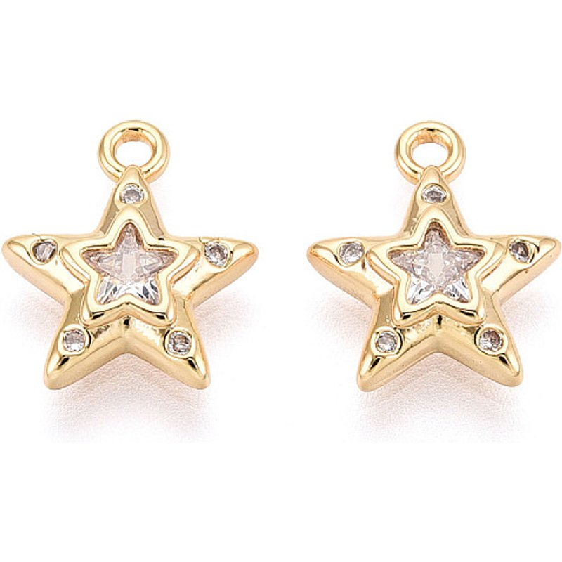 Brass Micro Pave Cubic Zirconia Star Charms, 18K Gold Plated — Charms & Pendants