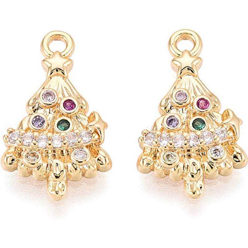 Brass Micro Pave Cubic Zirconia Christmas Tree Pendant — Charms & Pendants