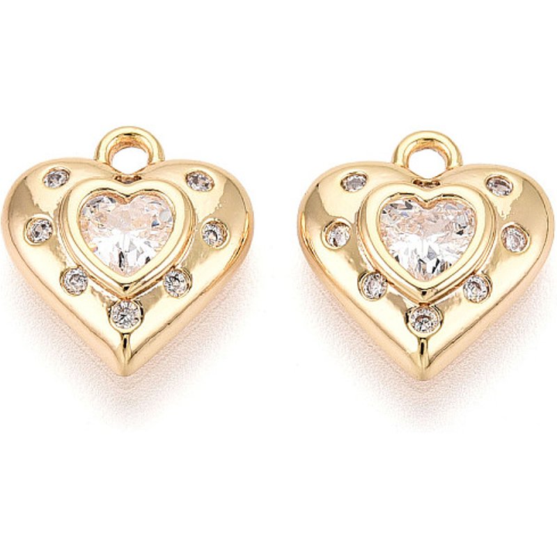 Brass Micro Pave Cubic Zirconia Heart Charms, 18K Gold Plated — Charms & Pendants