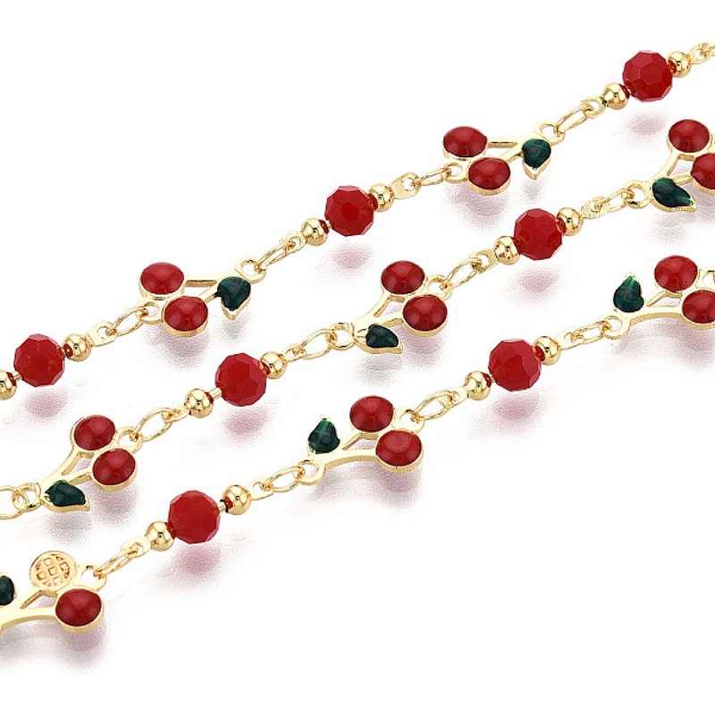 Handmade Brass Cherry Link Chains for Jewelry Making, 18K Gold Plated