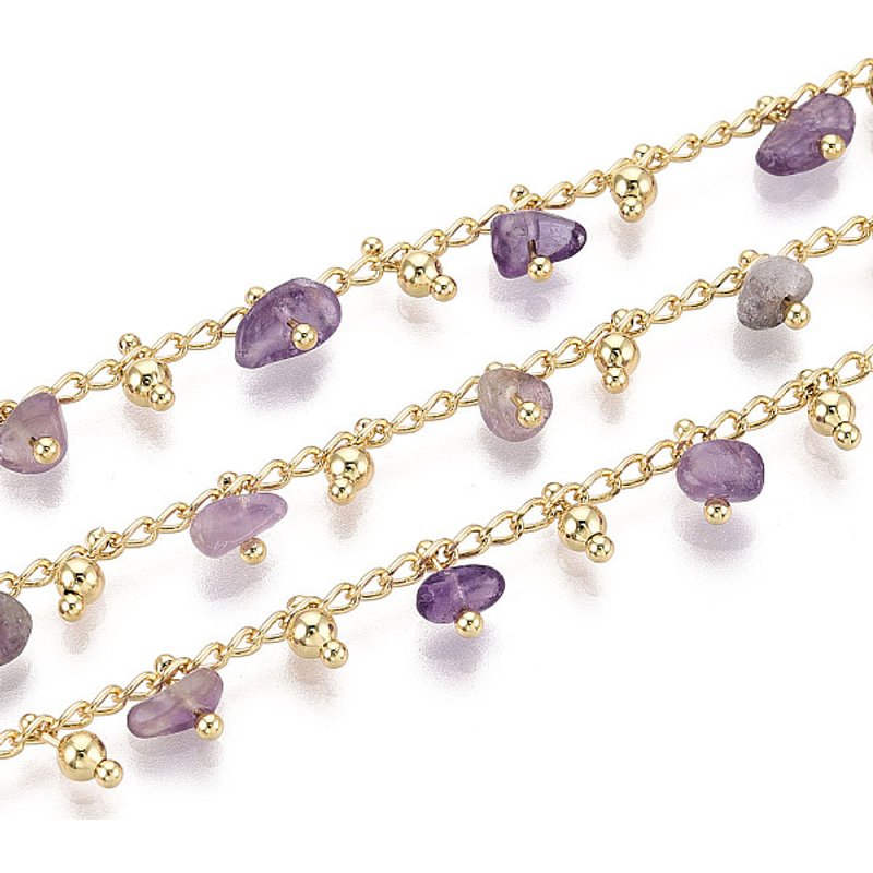 Handmade Brass Link Chains with Amethyst for Jewelry Making