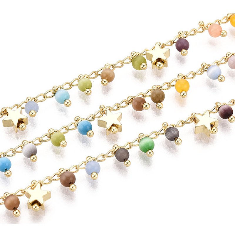 Handmade Brass Star Link Chains with Cat's Eye for Jewelry Making