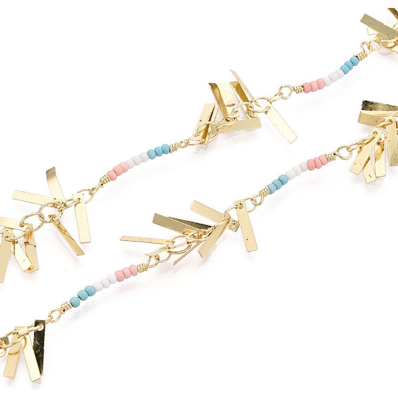 Handmade Brass Rectangle Link Chains with Seed Bead for Jewelry Making — Chains, Wire & Cord
