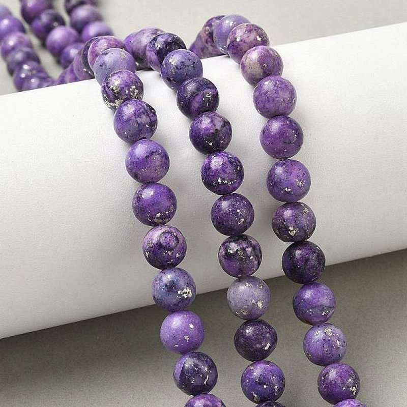 Brins de perles de dolomite naturelle teintée avec paillettes, violet, 7-8mm — Perles à bijoux