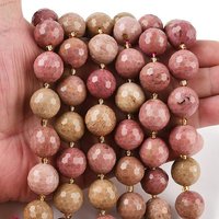 Brins de Perles de Rhodonite Naturelle, Facettées Rondes avec Perles de Semence — Perles à bijoux
