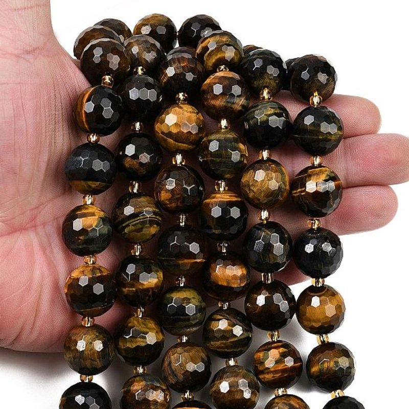 Brins de perles d'œil de tigre naturel, teints et chauffés, bleu, 15-16mm — Perles à bijoux