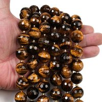 Brins de perles d'œil de tigre naturel, facettées rondes avec perles de semence — Perles à bijoux