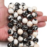 Brins de perles en jaspe zèbre naturel, facettées et rondes avec perles de semence — Perles à bijoux