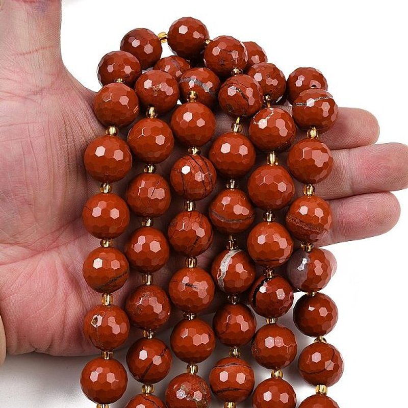 Natural Red Jasper Beads Strands, Faceted Round with Seed Beads — Jewelry Beads