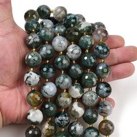 Brins de perles d'agate mousse naturelle avec perles de rocaille, 15-16mm — Perles à bijoux