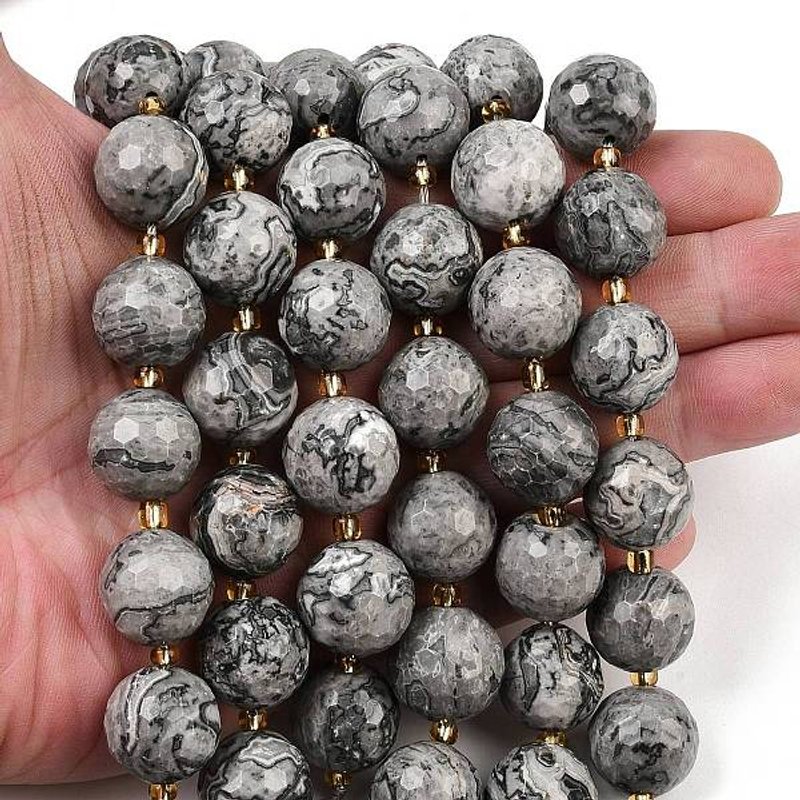 Brins de perles en pierre naturelle Map, facettées et rondes avec perles de semence — Perles à bijoux