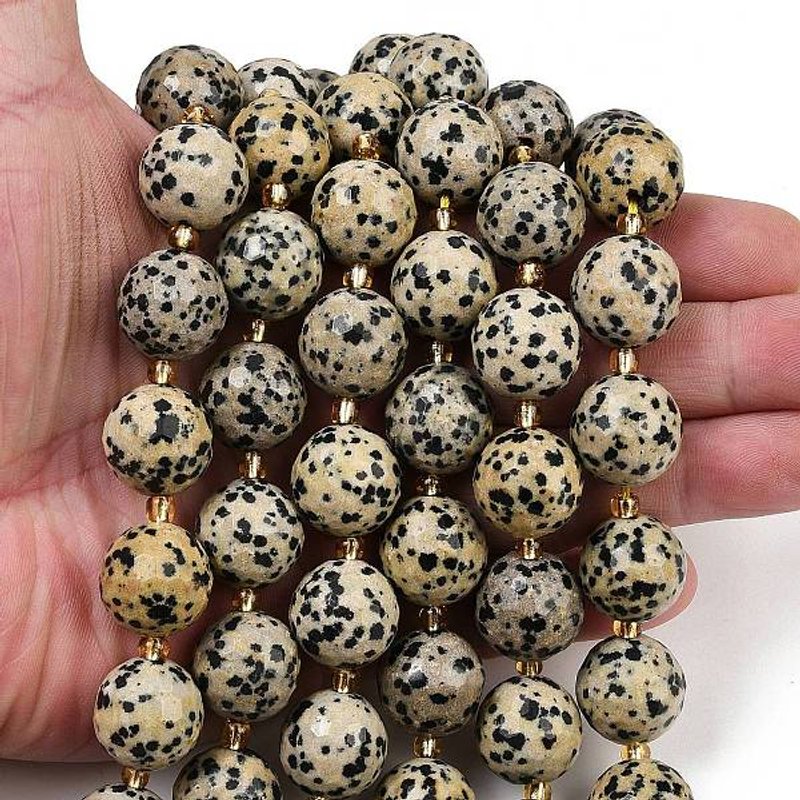 Natural Dalmatian Jasper Beads Strands, Faceted Round, 15-16mm