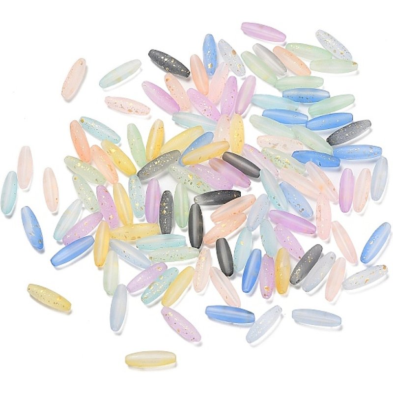 Perles en Verre Givrées en Forme de Riz avec Feuille d'Or, Couleurs Variées, 915pcs — Perles à bijoux