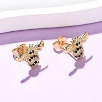 Brass Micro Pave Cubic Zirconia Bee Stud Earrings, 16K Gold Plated — Costume Jewelry