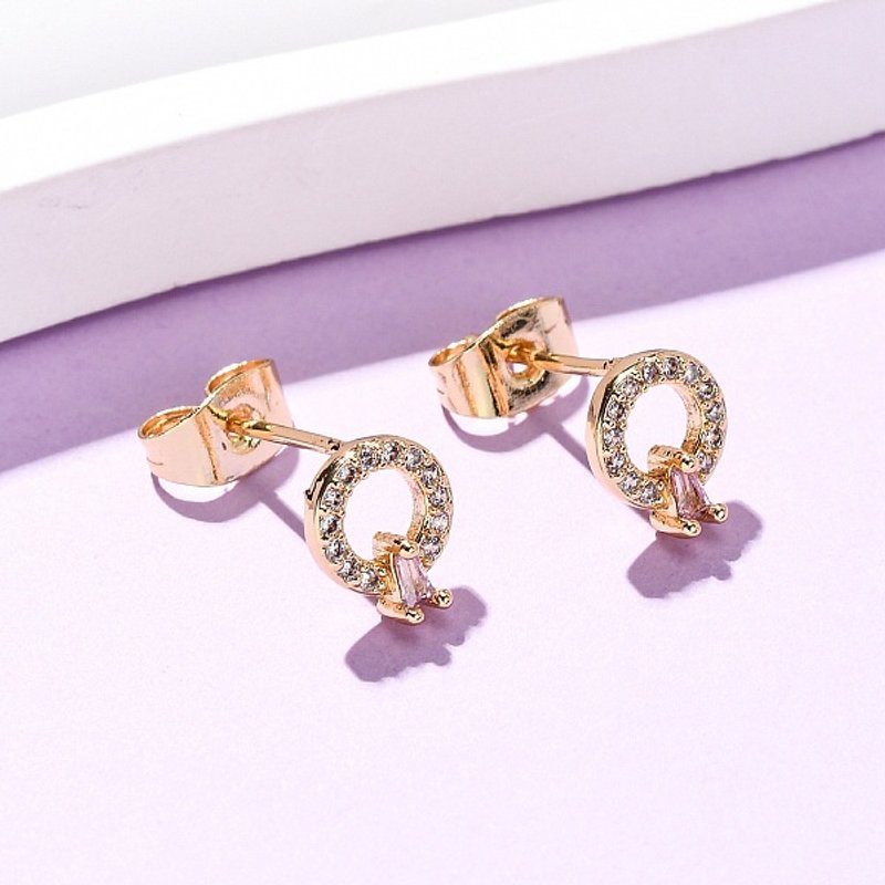 Brass Micro Pave Cubic Zirconia Ring Stud Earrings, 16K Gold Plated — Costume Jewelry