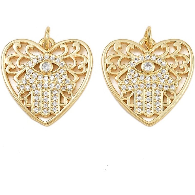 Pendentif en laiton avec zircone cubique micro pave en forme de cœur avec main de Hamsa — Breloques et pendentifs