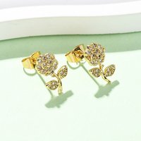 Brass Micro Pave Clear Cubic Zirconia Flower Stud Earrings — Costume Jewelry