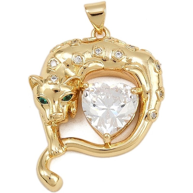 Brass Micro Pave Cubic Zirconia Leopard Pendant, 16K Gold Plated
