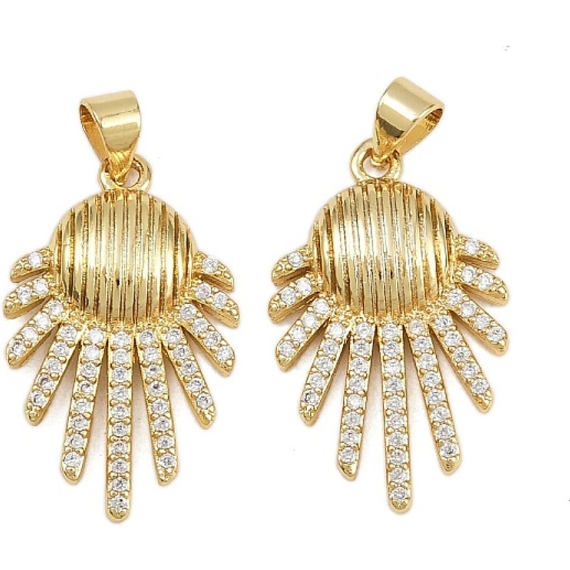 Brass Micro Pave Cubic Zirconia Pendant, 16K Gold Plated — Charms & Pendants