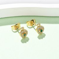 Brass Micro Pave Cubic Zirconia Heart Stud Earrings, 16K Gold Plated — Costume Jewelry