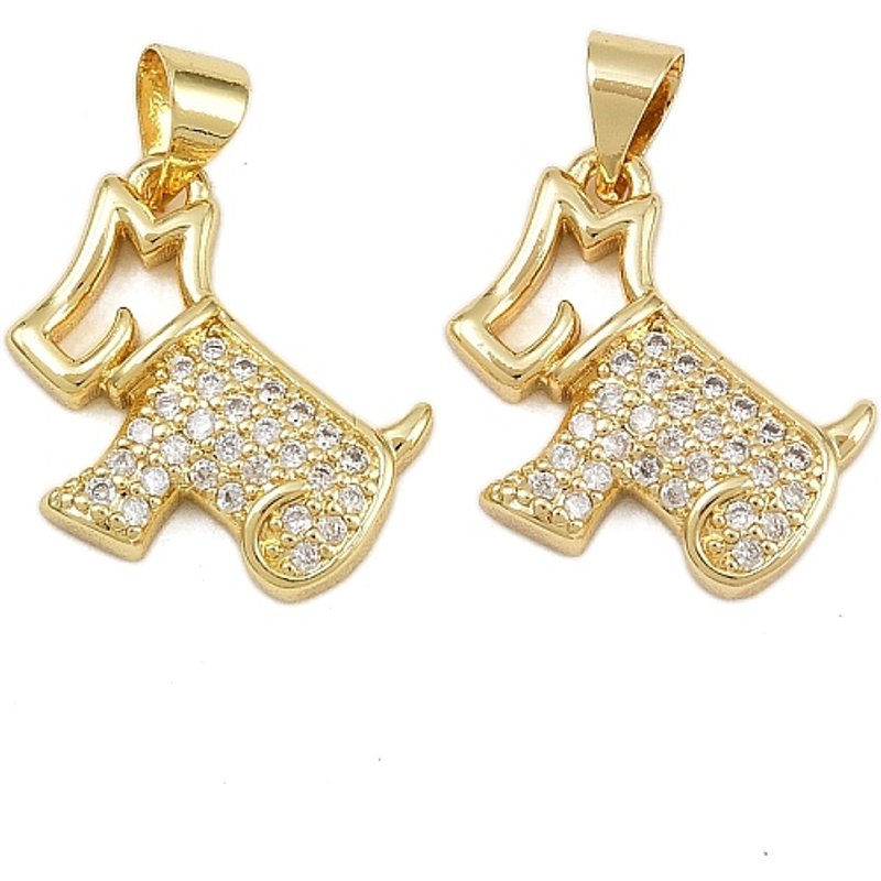 Brass Micro Pave Dog Pendant with 16K Gold Plating — Charms & Pendants