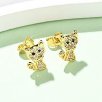 Brass Cat Shape Stud Earrings with 16K Gold Plating — Costume Jewelry