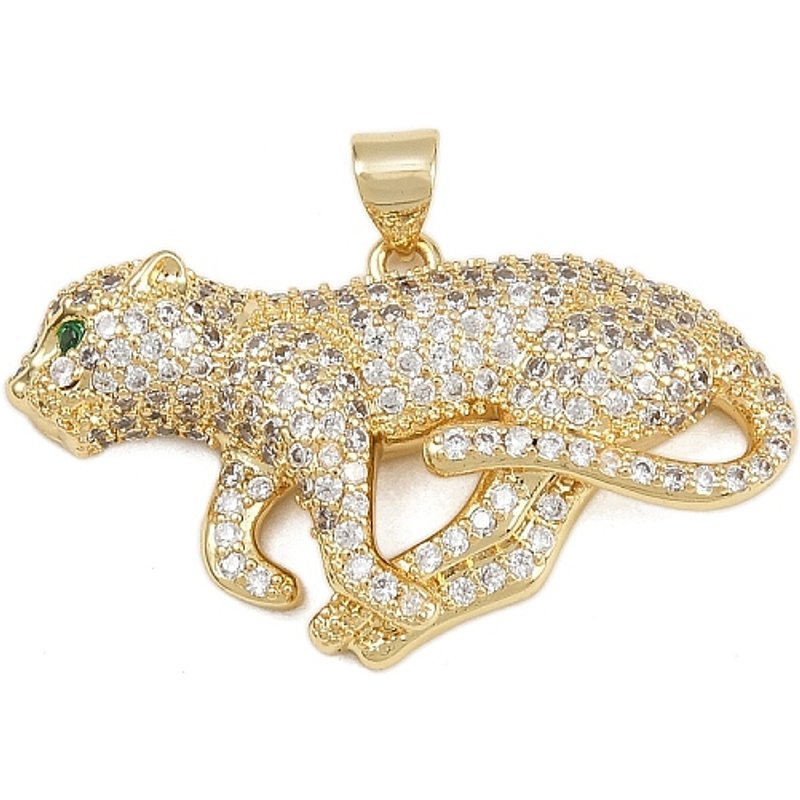 Pendentif Léopard en Zircon Cubique Micro Pave, Plaqué Or 16K — Breloques et pendentifs