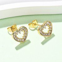 Brass Micro Pave Clear Cubic Zirconia Heart Stud Earrings — Costume Jewelry