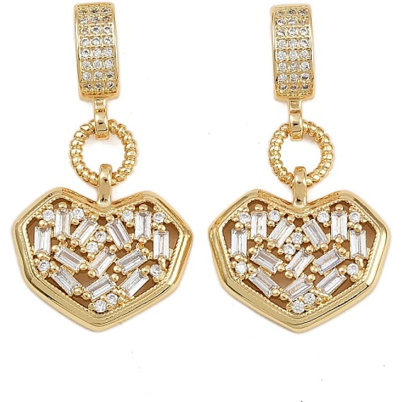 Brass Pave Clear Cubic Zirconia Heart Pendant, 16K Gold Plated — Charms & Pendants