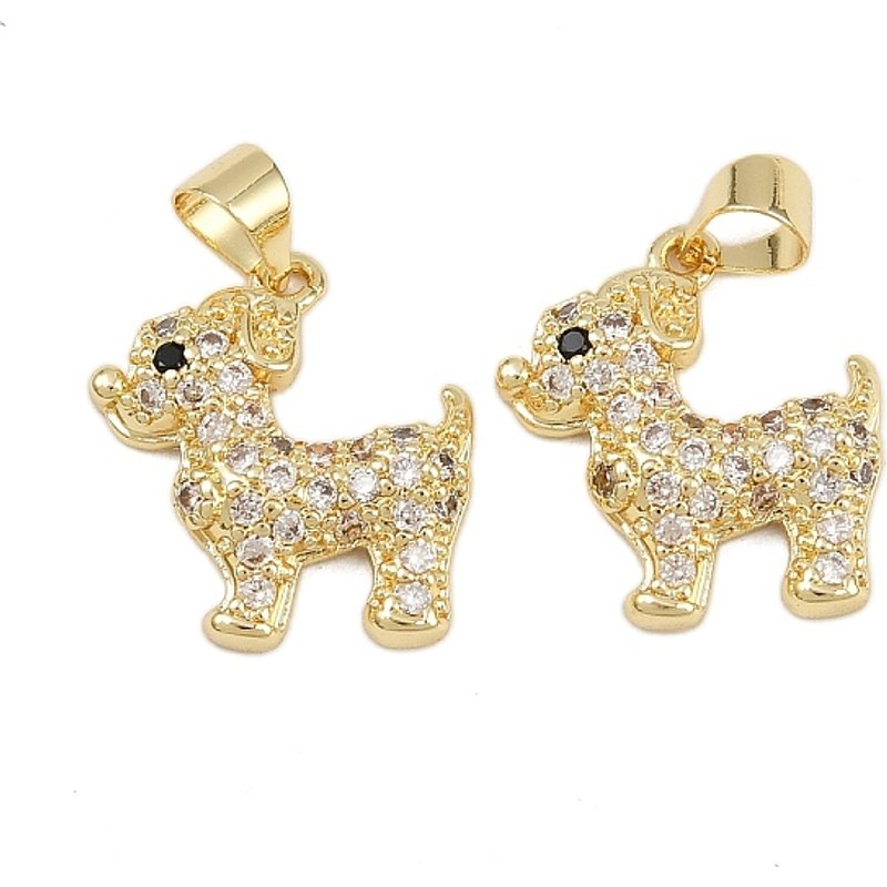 Brass Micro Pave Dog Pendant with 16K Gold Plating — Charms & Pendants