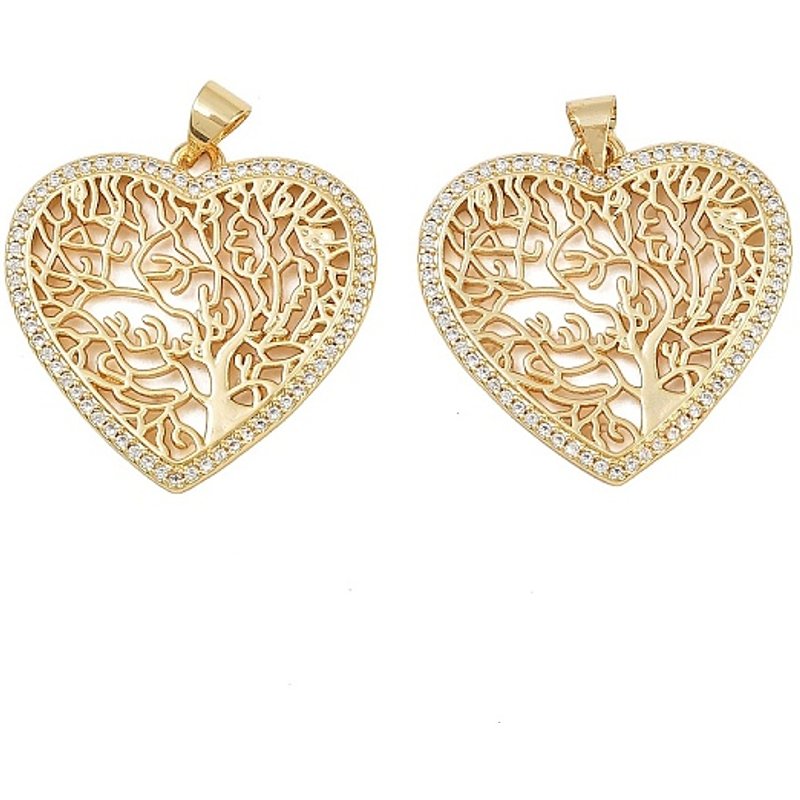 Brass Micro Pave Heart Pendant with 16K Gold Plating — Charms & Pendants