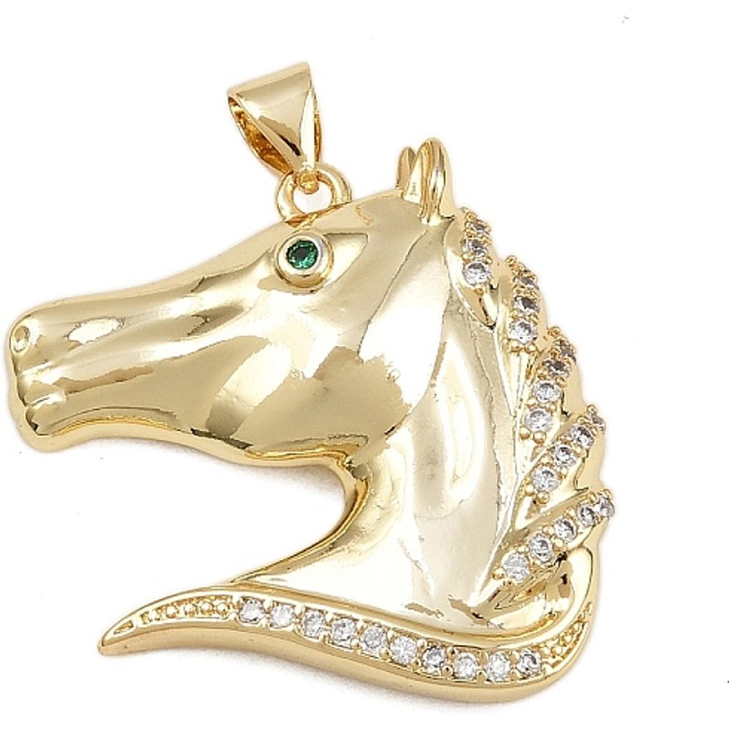 Pendentif en laiton avec zircon cubique micro pavé, cheval, plaqué or 16K — Breloques et pendentifs