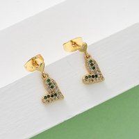 Brass Micro Pave Cubic Zirconia Heart Dangle Stud Earrings