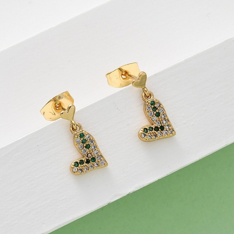 Brass Micro Pave Cubic Zirconia Heart Dangle Stud Earrings — Costume Jewelry