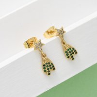 Brass Micro Pave Cubic Zirconia Star Dangle Stud Earrings