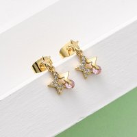 Brass Micro Pave Cubic Zirconia Star Dangle Stud Earrings — Costume Jewelry