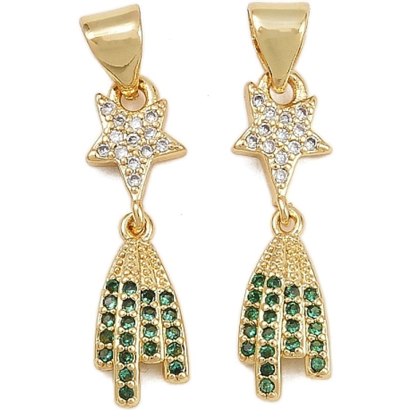 Brass Micro Pave Cubic Zirconia Star Pendant, 16K Gold Plated — Charms & Pendants