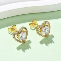 Brass Micro Pave Clear Cubic Zirconia Heart Stud Earrings — Costume Jewelry