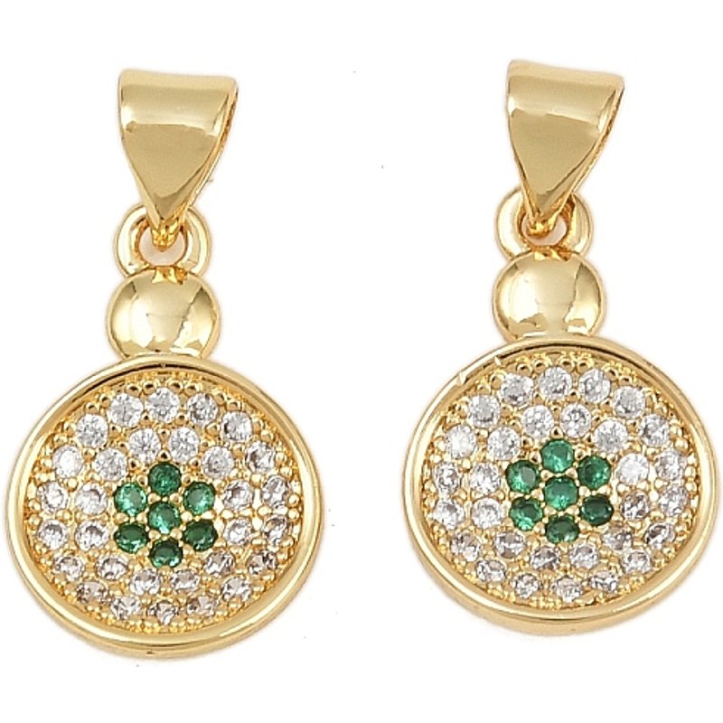 Brass Micro Pave Cubic Zirconia Flat Round Pendants, 16K Gold Plated — Charms & Pendants