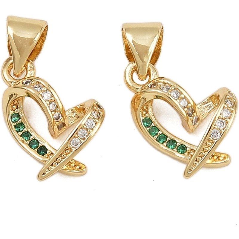 Brass Micro Pave Cubic Zirconia Heart Charm, 16K Gold Plated — Charms & Pendants