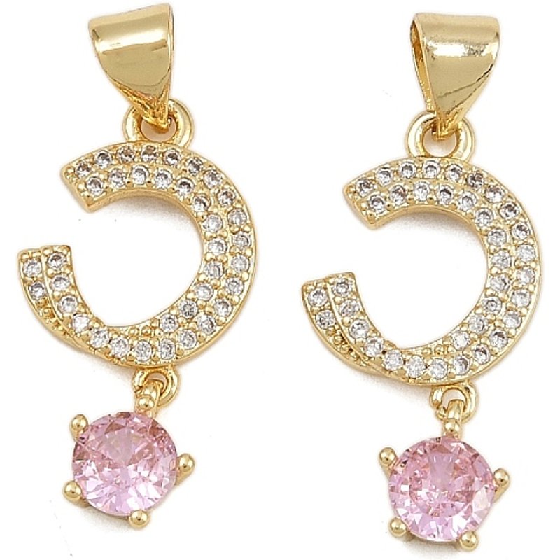 Pendentif en laiton avec zircon cubique micro pavé, lettre C, plaqué or 16K — Breloques et pendentifs