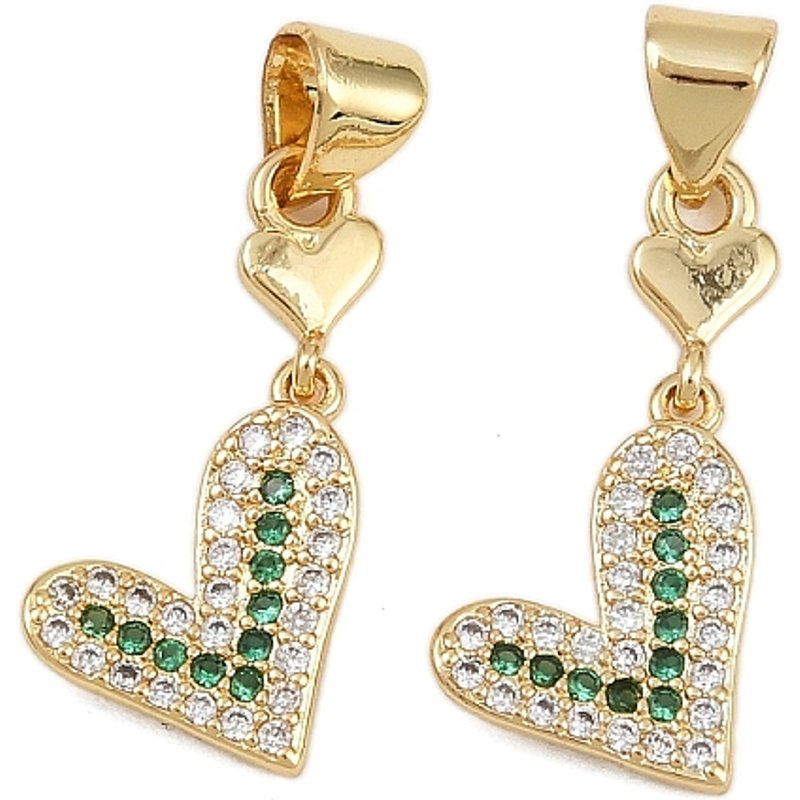 Pendentif en laiton en cœur avec zircon cubique micro pave, plaqué or 16K — Breloques et pendentifs