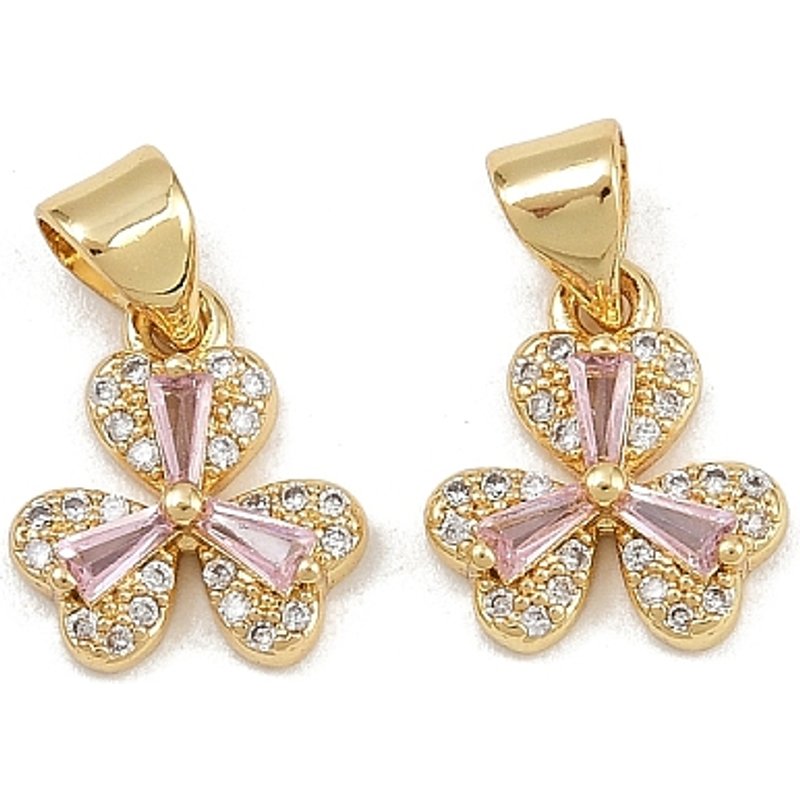 Charms en laiton avec zircon cubique micro pave, trèfle, plaqué or 16K — Breloques et pendentifs