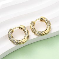 Brass Micro Pave Clear Cubic Zirconia Twist Hoop Earrings — Hoop Earrings