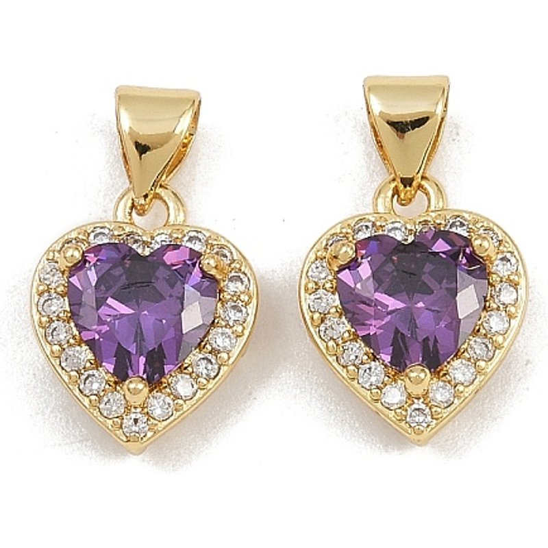 Charms en laiton avec zircon cubique micro pavé, cœur, plaqué or 16K — Breloques et pendentifs