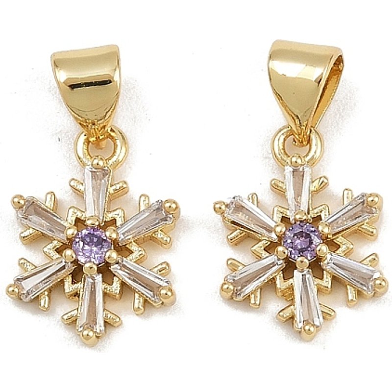Brass Micro Pave Cubic Zirconia Snowflake Charm, 16K Gold Plated — Charms & Pendants