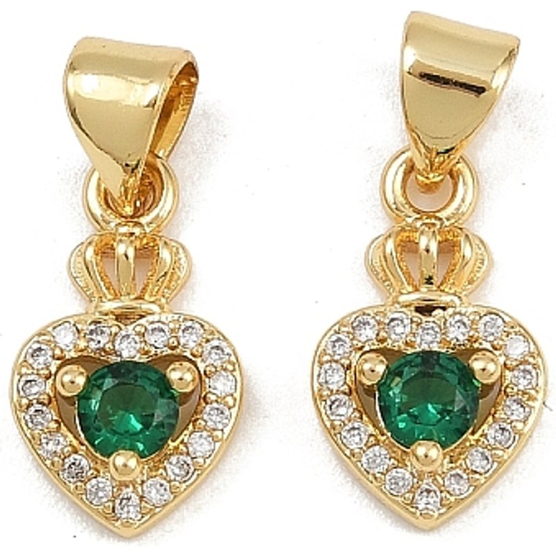 Brass Micro Pave Cubic Zirconia Heart Charm, 16K Gold Plated — Charms & Pendants
