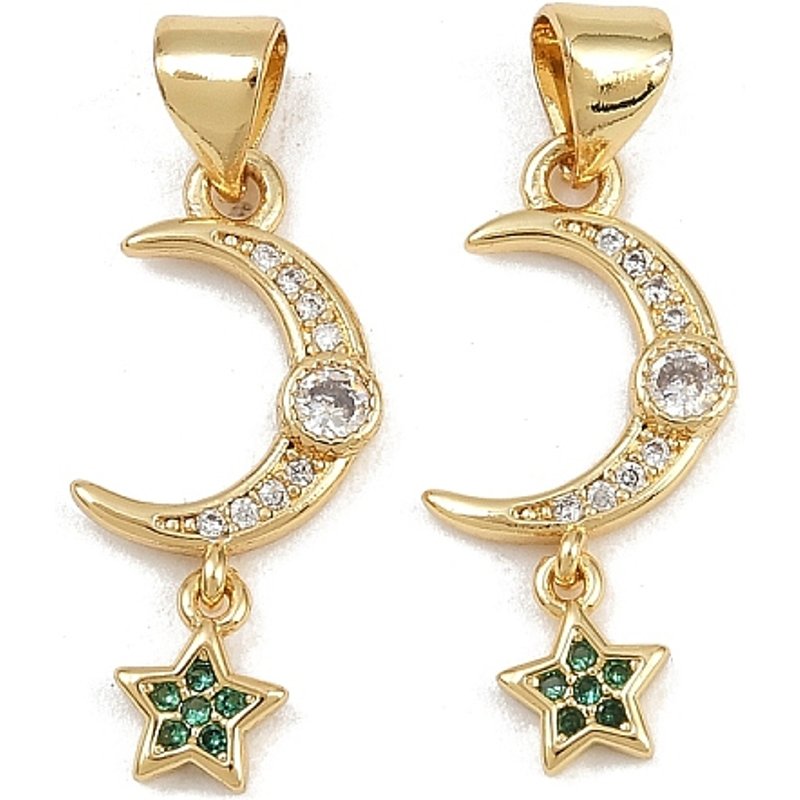 Pendentif en laiton micro pave en zircon cubique, lune avec étoile, plaqué or 16K — Breloques et pendentifs